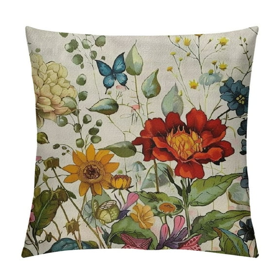 Creowell AnyDesign Floral  Pillow Covers Vintage Wildflower Throw Pillow Case Farmhouse Cushion Cover for Home Office Bed Couch Sofa Car