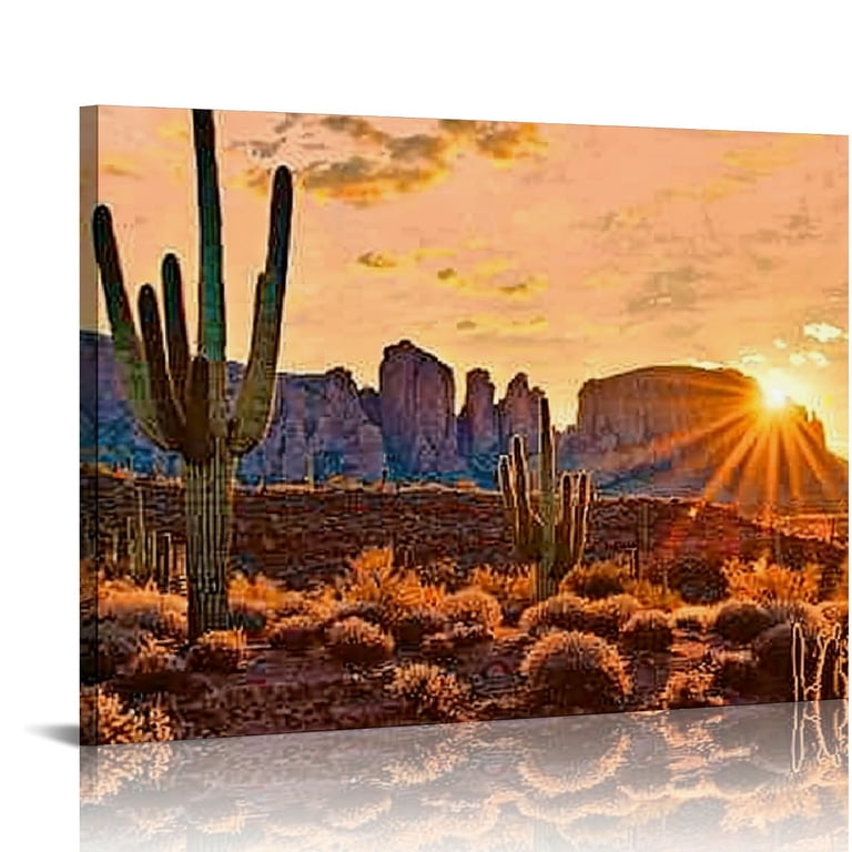 -Texture Art／50×40cm テクスチャー N.キャンバスボードd Creowell Arizona Western Desert Cactus Landscape Paintings Canvas