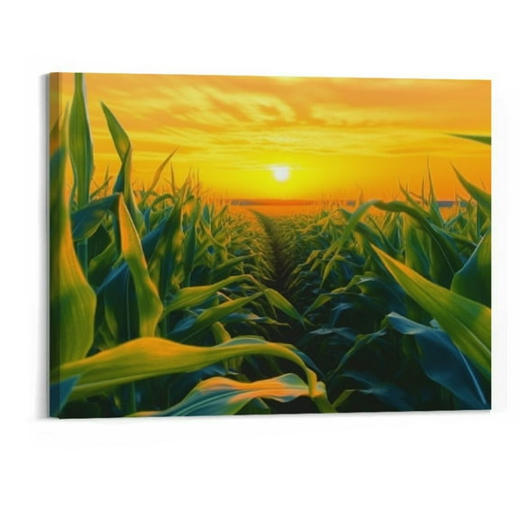 Creowell Art Wall Painting Corn field agricultural garden light shines sunset Oil Paintings Photos Posters Prints Beautiful Pictures Canvas for Home Decorations Gift 20x16 Inch