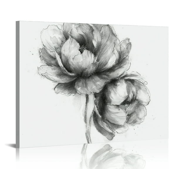 Creowell Artistic Floral Black And White Canvas Wall Art Decor 16x12in