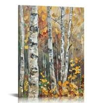 Creowell  Autumn Birch Trees Abstract Leaves Canvas Wall Art, 16x20 in/12x16 in