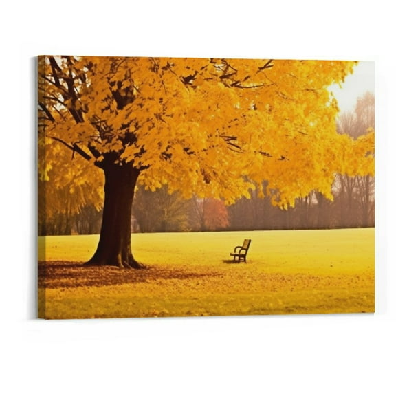 Creowell  Autumn Paintings Aesthetic Fall Canvas Wall Art for Home Office Decor - Yellow Fallen Leaves and Trees Pictures Print On Canvas Artwork Ready to Hang 20x16 Inch