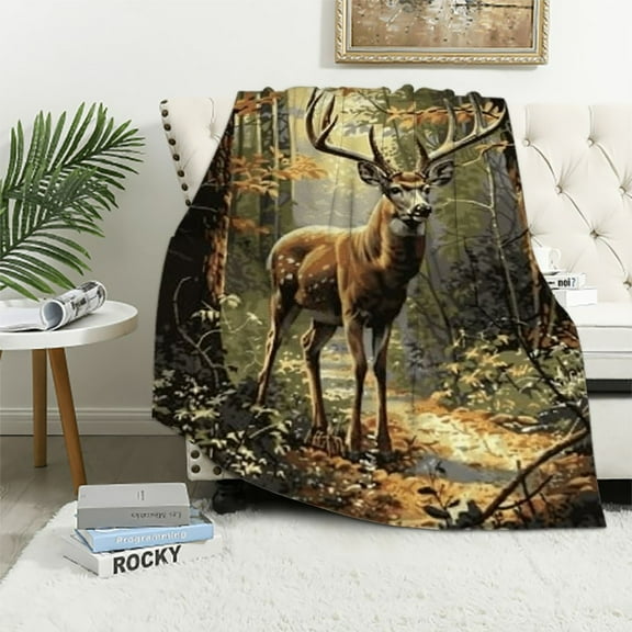 Creowell   Bad Attitude Deer Blanket- Wildlife Lodge Cabin Gift Tapestry Throw Woven from Cotton White