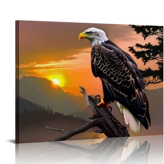 Creowell Bald Eagle Wall Decor Canvas Print Ready To Hang Art 16x12in
