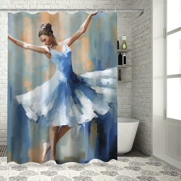 Creowell Ballerina Print Shower Curtain for Showers and Bathtubs, 100% Polyester Home Bathroom Curtain Decoration with Hooks 36x72