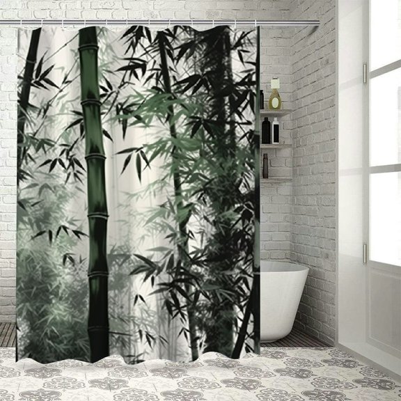 Creowell Bamboo Tree Quick-Drying Shower Curtain Set with Hooks, 100% Polyester, Chic Modern Bathroom Decor, Various Sizes, Sustainable Fabric, Easy to Install, High Definition Digital Printing 60x72
