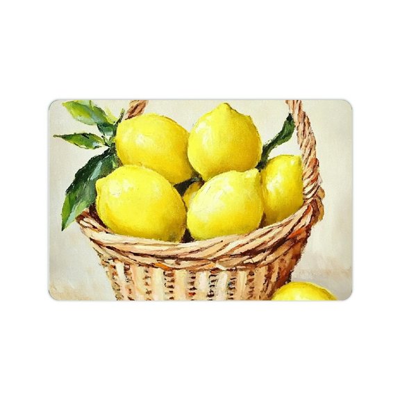 Creowell Basket Lemons Painting Diatom Mud Mat Non-Slip Home Rug 24x16in