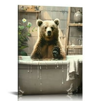 Creowell Bathroom Decor Wall Art Bear in Bathtub Funny Bear Pictures Bathroom Decor Bathroom Canvas Painting Bear Decorations Framed Artwork for Bathroom 12x16 in