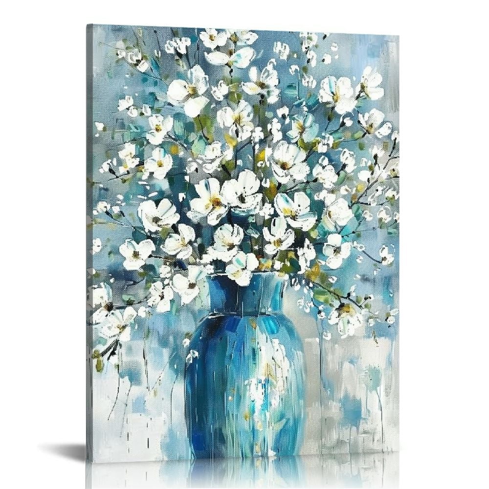 Creowell Bathroom Wall Decor Blue Flower Picture Artwork for Walls