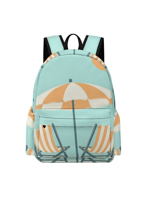 Beach Chairs Sun Parasol Printed Oxford Backpack, Large Capacity Laptop Backpack, Water Resistant, Travel Daypack for College Work Commuting Adults, 42x30x15cm