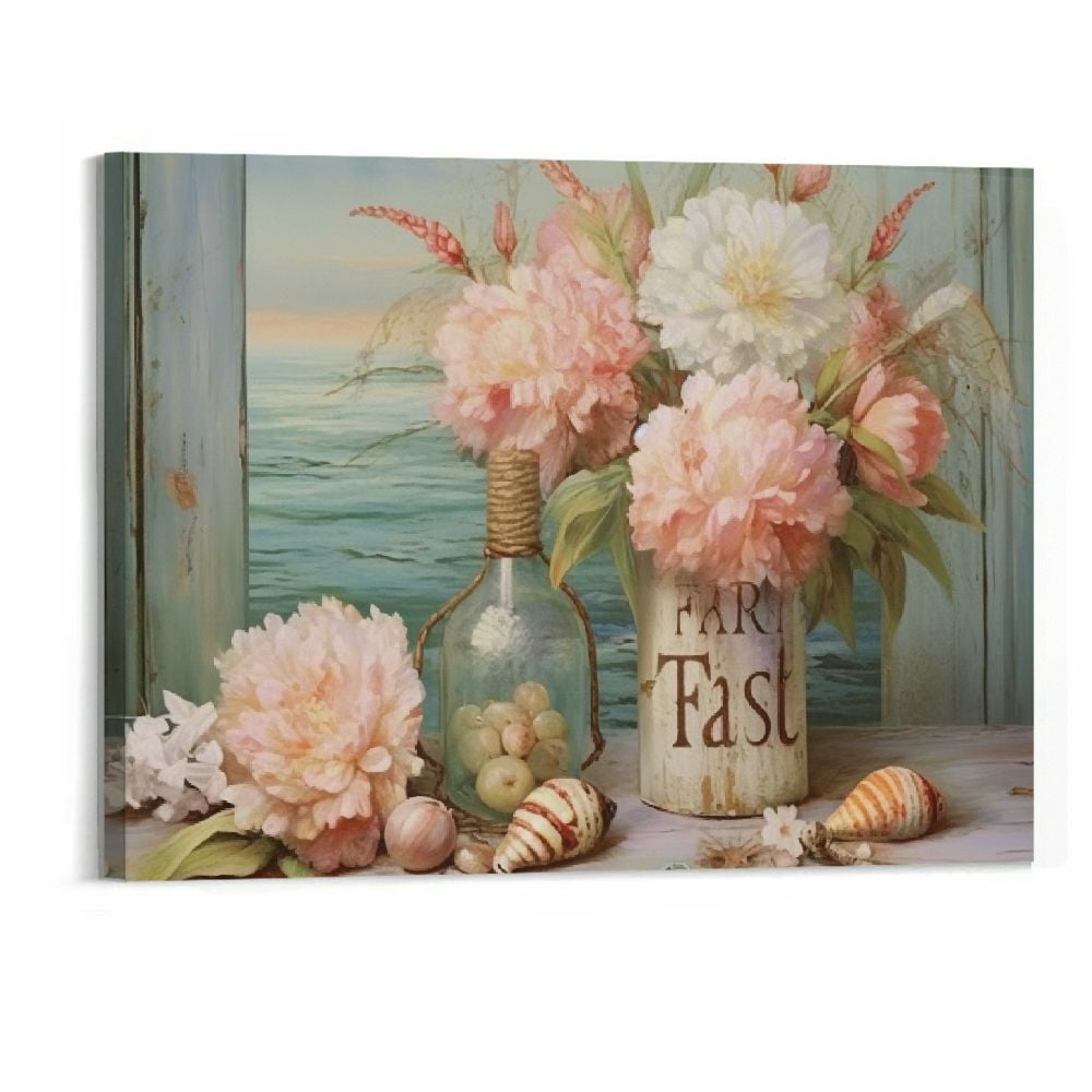 Creowell Beach Flower Bathroom Wall Art Hummingbirds Floral Pictures ...