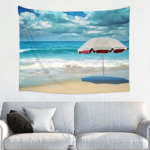 Creowell Beach Ocean Umbrella Tapestry Wall Art Home Decor 100% Polyester 40x30in