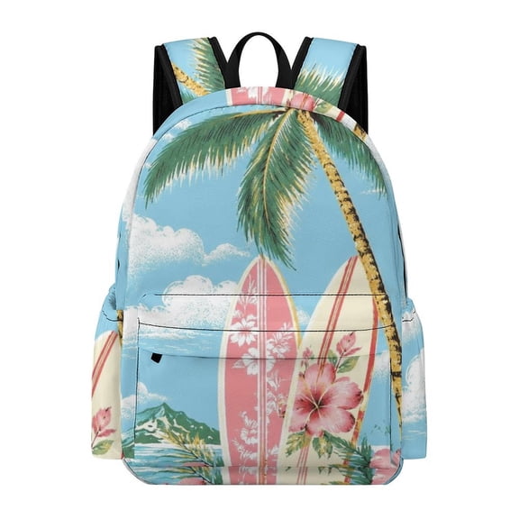 Creowell Beach Palm Surfboard Hibiscus Printed Oxford Backpack, Large Capacity Laptop Backpack, Water Resistant, Travel Daypack for College Work Commuting Adults, 42x30x15cm