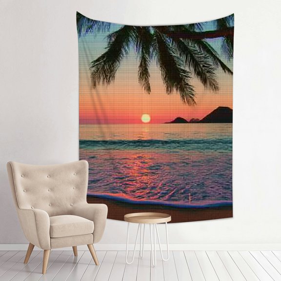Creowell Beach Palm Tree Sunset Tapestry Wall Hanging Art 100% Polyester 30*40in