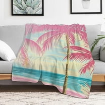 Creowell Beach Palm Trees Pink Umbrella Flannel Blanket for All Seasons 30x40in