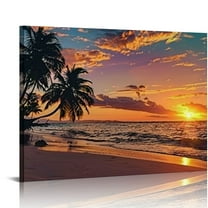 Creowell Beach Pictures Ocean Canvas Wall Art, Sunset Tropical Wall Art for Living Room Bathroom Wall Decor 20x16in