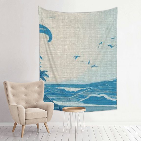 Creowell Beach Scene Birds Wall Hanging Tapestry 100% Polyester Art 30*40in