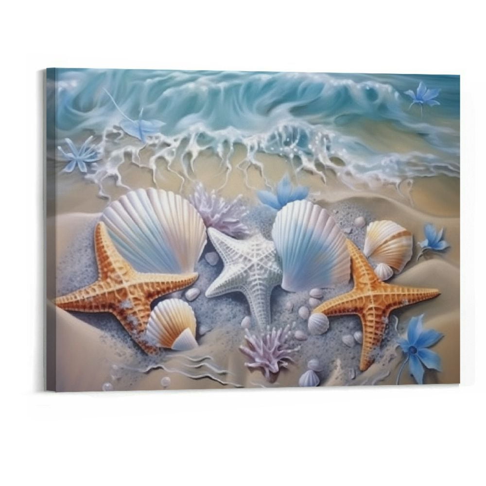 Creowell Beach Seashell Bathroom Wall Art Coastal Floral Pictures Wall ...