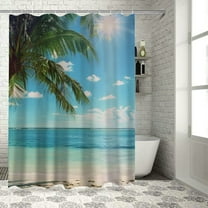 Creowell  Beach Shower Curtain,  Beach Themed Shower Curtains with Sea Shells, Washable Polyester Shower Curtains for Bathroom White