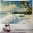 thumbnail image 1 of Creowell  Beach Tapestry Sandy Beach Shore Waves Palm Trees Rocks Island Tapestry Wall Hanging Tropical Hawaii Wall Art Decor for Living Room Bedroom Dorm Home Decor 60x50inch, 1 of 6