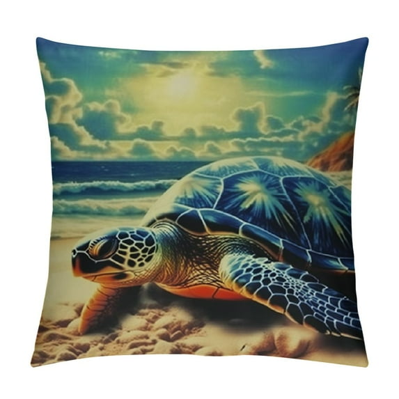 Creowell Beach Throw Pillow Cover,Sea Turtle Tortoise Accent Pillow Cas Sea Shell Starfish Ocean Animal Pillow Cover for Kids Teens Adult,Coastal Creature Cushion Cover 18x18in
