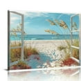 thumbnail image 1 of Creowell Beach Window Wall Art Canvas  Bedroom Living Room Ocean Coastal Scene Picture Modern Sea Landscape Painting Print Decor Horizontal Summer Seascape Artwork for Home 20x16 in/16x12 in, 1 of 6