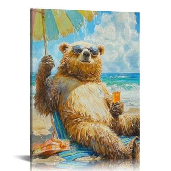 Creowell Bear Beach Summer Canvas Prints Wall Art Home Decor 16x20in