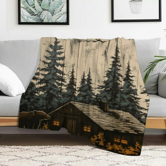 Creowell Bear Cabin Trees Lightweight Flannel Blanket for All Seasons 30x40in