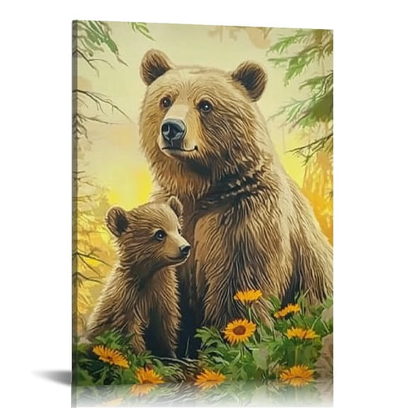 Creowell Bear Cub Forest Canvas Prints Wall Art Home Decor for Living Room Bathroom Bedroom Office, Perfect Gift for Various Occasions 16x20in