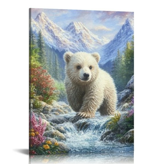 Creowell Bear Mountain Stream Mountain Range Wall Art Print On Canvas Home Decor Living Room Bathroom Bedroom Office 12x16in