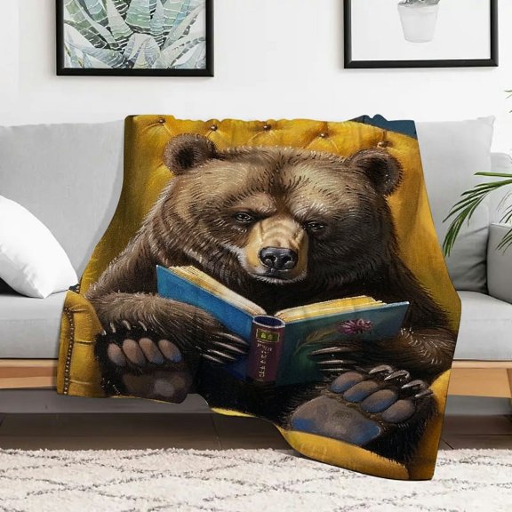 Creowell Bear Warm Cozy Decorative Blanket, Flannel Lightweight Blanket for Couch Bed Sofa, Multi-purpose Gift Blanket for All Seasons, Heat Transfer Printing, Multiple Sizes Available 30x40in