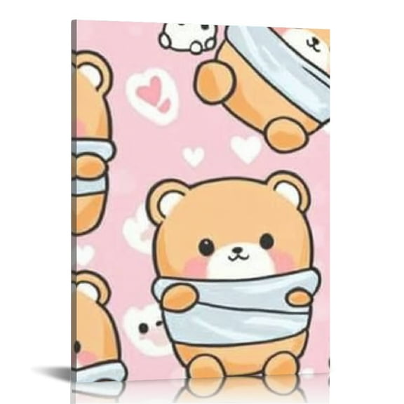 Creowell Bears Ribbon Kawaii Canvas Wall Art Home Decor 12x16 12x16in