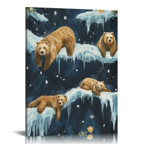 Creowell Bears Snow Cave Canvas Prints Wall Art for Home Decor, Fashion Kitchen Wall Pictures, Print On Canvas for Living Room Bathroom Bedroom Office 16x20in