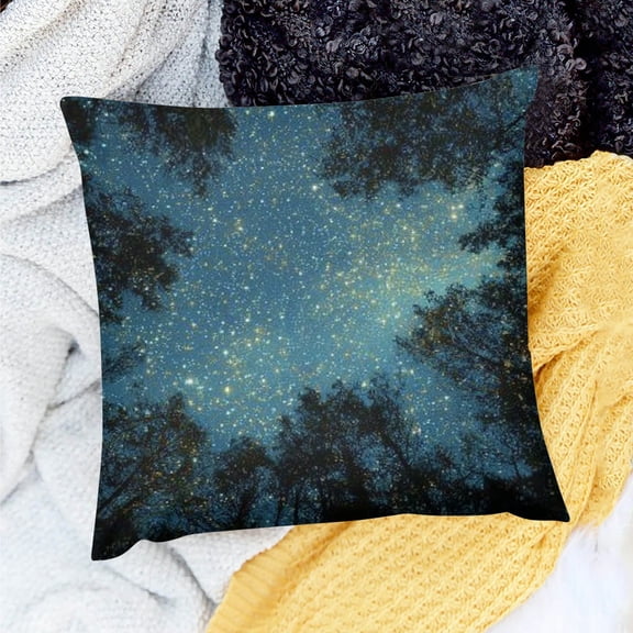 Creowell  Beautiful Night Sky Pillow Cover  The Milky Way and The Trees Pillow case, Sublime Nature View Farmhouse Decorative Throw Pillow Cover for Sofa Couch Home Decoration 18x18in