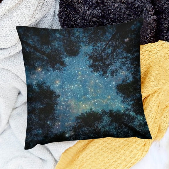 Creowell   Beautiful Night Sky Pillow Cover The Milky Way and The Trees Pillow case, Sublime Nature View Farmhouse Decorative Throw Pillow Cover for Sofa Couch Home Decoration 18x18in