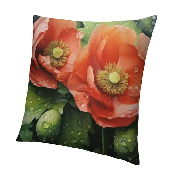 Creowell Beautiful red Flower Print Throw Pillow Covers Soft Corduroy Cushion Covers Square Pillowcase Cushion Case for Sofa Living Room Home Decoration