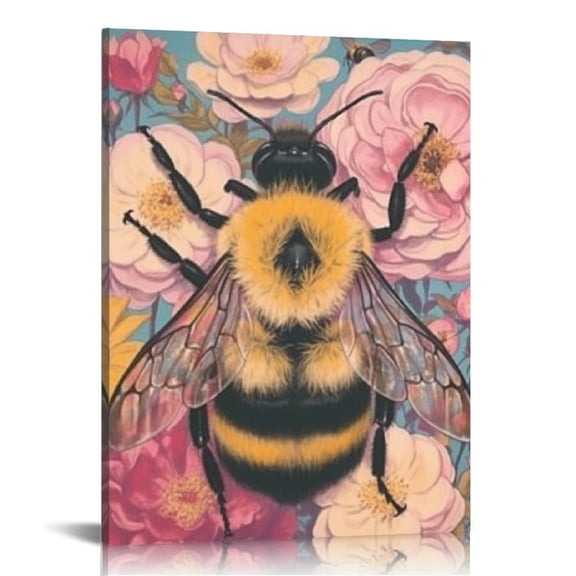 Creowell Bee Flowers Roses Canvas Print Wall Art Home Decor 12x16in