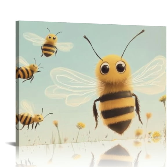 Creowell Bees Grass Sky Art Modern Canvas Prints Wall Art Decor 16x12in