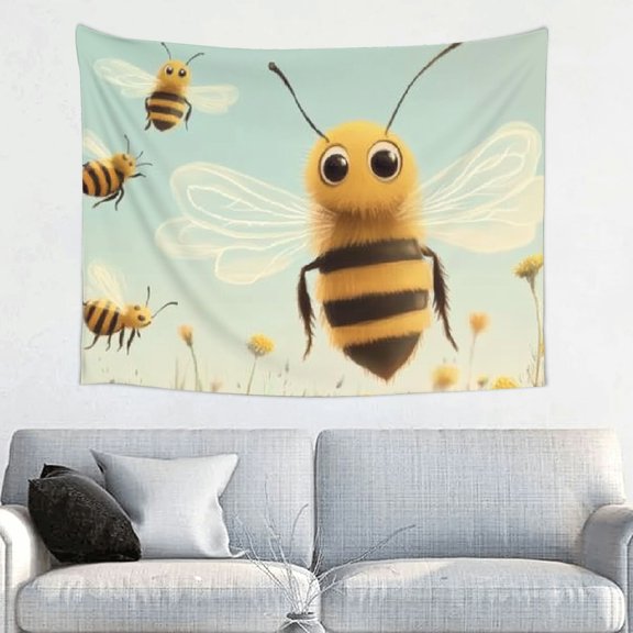 Creowell Bees Grass Sky Tapestry Wall Hanging Home Decor 100% Polyester 40x30in