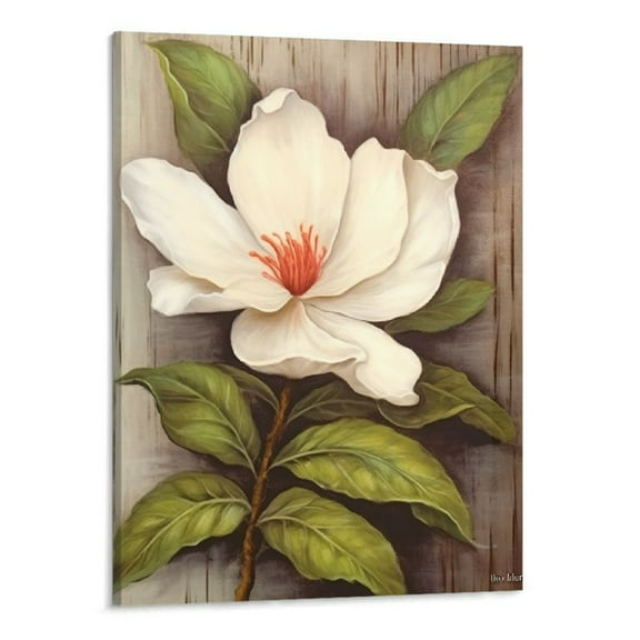 Creowell Beige Flower Canvas Wall Art: Modern Elegant Blooming Floral Artwork Heavy Textured Blossom Magnolia Prints Vintage Botanical Painting Abstract Nature Plant Picture for Bedroom -16x20 In