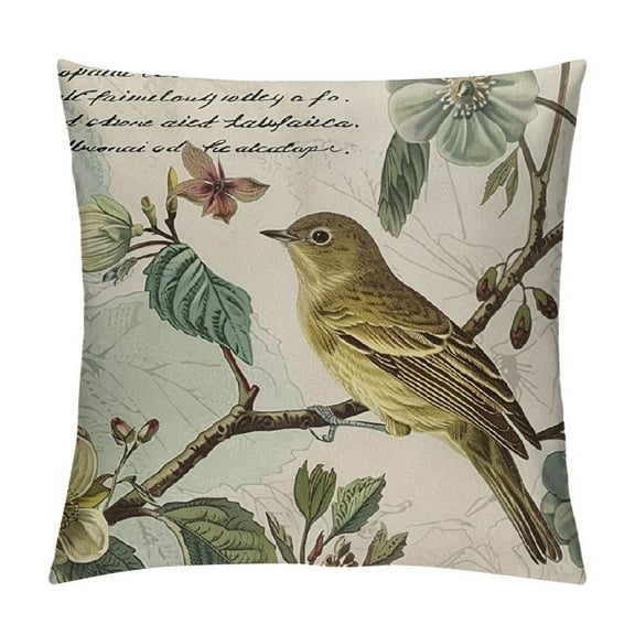 Creowell Beige Vintage Throw Pillow Covers Rustic Farmhouse  Bird  Pillow Covers Couch Decorative Square Pillow Cushion Cases for Living Room Sofa Bed Outdoor Home Decor