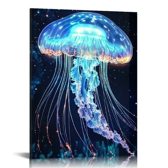 Creowell Bioluminescent Jellyfish Star-filled Sky Space Art Hologram Wall Art Decor for Home Living Room Bathroom Bedroom Office 16x20in