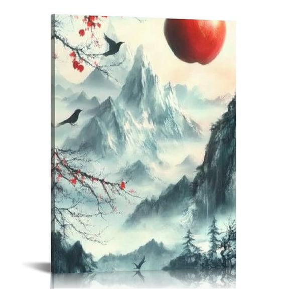 Creowell Bird Apple Mountain Canvas Art Modern Wall Decor 12x16 12x16in