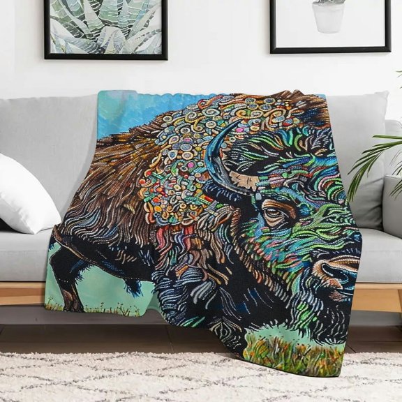 Creowell Bison Durable Soft and Warm Flannel Blanket, Flannel Fuzzy Fluffy Soft Cozy Blanket, Lightweight Blanket Multifunctional for Sofa, Travel, Camping, Bed, Chair, Multi-purpose