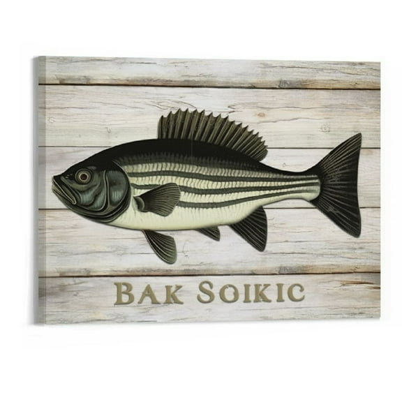 Creowell Black Bass Fish Canvas Mouthed Fish Painting Wall Art Fishing Pictures on Canvas Cabin Artwork Decor Stretched and Framed (20x16 Inch Black Bass Fish)