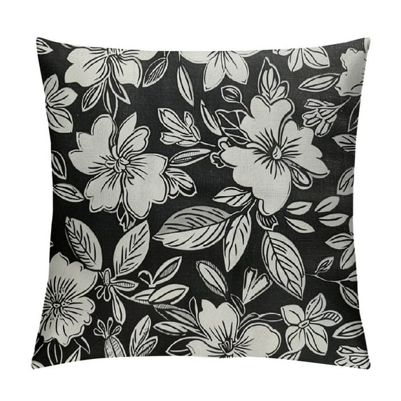 Creowell Black Brown Daisy Floral Block Print Pillow Covers Vintage Flowers Decorative Square Pillow Cases Farmhouse Home Decor Throw Pillows For Sofa Couch Cushion Outdoor