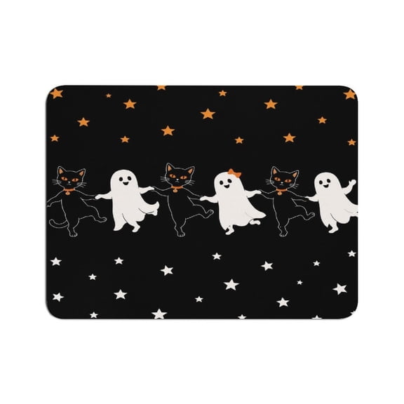 Creowell Black Cats And Ghosts Holding Hands Starry Background Mouse Pad, Square Smooth Surface Desk Mat, Stitched Edge for Office, Laptop, Computer, Home,