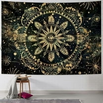 Creowell Black Golden Mandala Tapestry Astrology Wall Hanging Wall Tapestry Aesthetic Hippie Wall Decor Bohemian Wall Art Boho Home Decoration for Bedroom,Living Room,Dorm Multi Size Painting