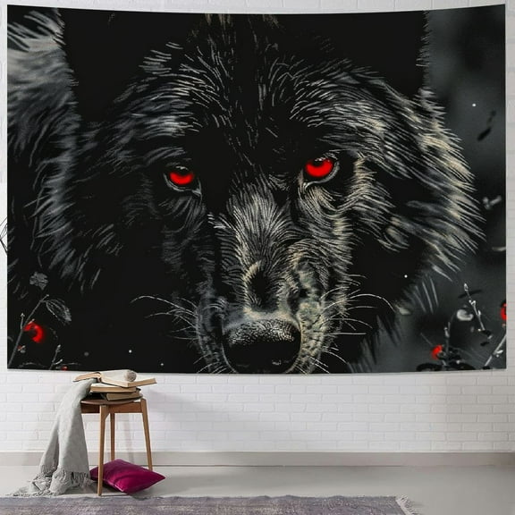 Creowell  Black Red Eyed Wolf print Tapestry Soft Decorative Wall Hanging Soft Wide Wall Blanket Home Wall Art Decor Mural for Bedroom Living Room Dorm 40x30inch
