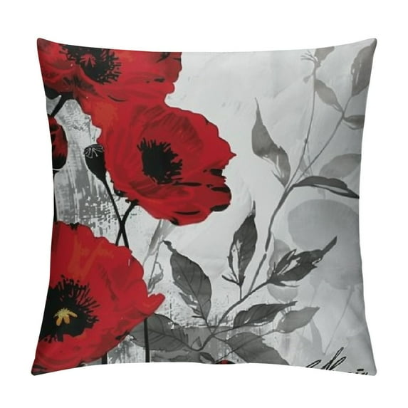 Creowell Black Red Flower Pillow Covers Love Pillow Covers Decorative Square Throw Pillow Covers Couple Cushion Cases Home Decor for Sofa Bedroom Car